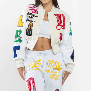 Chaqueta Varsity Vintage de Lona con Cuello Alto para Hombre, Estilo Urbano Holgado, 100% Lana - Product Image 2