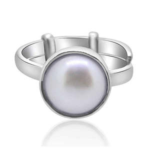 NOVAMART Fine Certified Astrological 925 <b>Silver</b> Bezel Setting <b>Ring</b> with Freshwater Pearl (Moti) 3.25-12.25 Ratti <b>Adjustable</b> Whol - Product Image 1