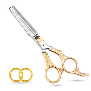Vente en gros de ciseaux à effiler pour salons de coiffure professionnels Lame tranchante en acier inoxydable de haute qualité disponible en argent et or - Product Image 1