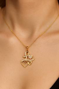 Pendentif en argent sterling 925 plaqué or 14 carats, cœur chrétien, pavé de diamants CZ, collier élégant avec inscription d'amour, romantique, pour la Saint-Valentin - Product Image 2