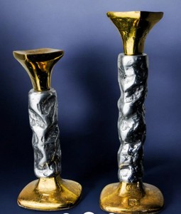 Set of 2 <b>Brass</b> and Aluminum Candlesticks Elegant Modern <b>Candle</b> <b>Holders</b> for Home Hotel Wedding and Tabletop Decorative Display - Product Image 2