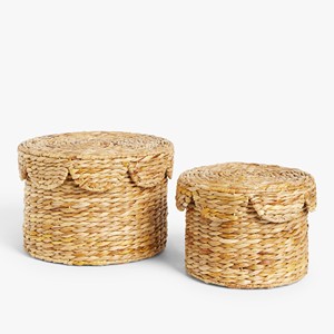 Boîtes de rangement élégantes en jacinthe d'eau avec couvercle | Boîte de rangement ronde écologique pour salon chambre salle de bain cuisine - Product Image 1