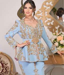 Nuevo-TRENDY-Argelino-Elegante chaqueta azul cielo-VESTIDO Karakou con cuentas de vidrio adornadas Perlas Dabka trabajo en Crape Fabric = 2025 - Product Image 2