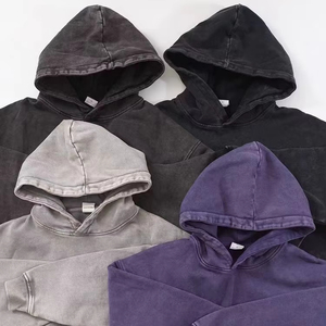 Sweat à capuche pour homme en polyester/coton épais 270 grammes personnalisé coupe régulière délavé à l'acide design uni motif teint hiver vente en gros - Product Image 1