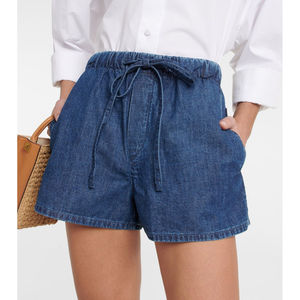 Shorts en jean pour femmes de haute qualité avec cordon de serrage en dentelle, poches boutonnées en coton, respirants et lavés, fabriqués au Pakistan, OEM 2025 - Product Image 3