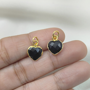 925 Sterling Silver Tiny Black Onyx Heart Briolette Gemstone Pendentif Facettes DIY Galvanisé Fine Jewelry for Charms Pendentifs - Product Image 2