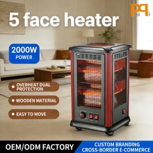 360 °   <span class=keywords><strong>Calentador</strong></span> Eléctrico de Tubo de Cuarzo de Cinco Caras con Calefacción Rápida de 2000W para Hogar y Dormitorio, con Ruedas y Temporizador, Calor Completo y Uniforme - Product Image 1