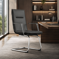 Chaise de bureau de direction moderne à dossier haut, chaise de visiteur rembourrée noire avec base en traîneau chromé