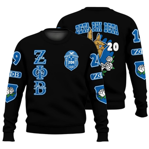 Sudadera Azul con Cuello Redondo de la Hermandad Zeta Phi Beta 1920, Bordado con Letras Griegas para Mujer - Product Image 3