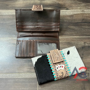 กระเป๋าสตางค์หนังวัวแท้ใส่บัตรอเนกประสงค์แบบตะวันตกกระเป๋าเงินสองพับ - Product Image 1