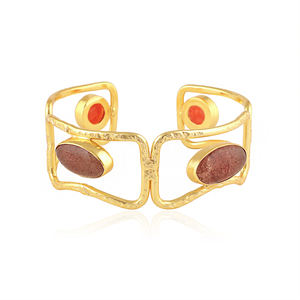 Brazalete de Lujo Chapado en Oro de 18k con Cuarzo Cerezo Natural y Jade Naranja Ajustable, Joyería al por Mayor para Mujer, Accesorios de Moda - Product Image 1