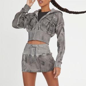 ชุดกระโปรงยาวถึงสะโพกแบบลำลองของผู้หญิงเสื้อแจ็คเก็ตมีฮู้ดระบายอากาศได้ดีมีซิปเสื้อผ้าแนวสตรีทสีพื้นสำหรับฤดูร้อน2025 - Product Image 2