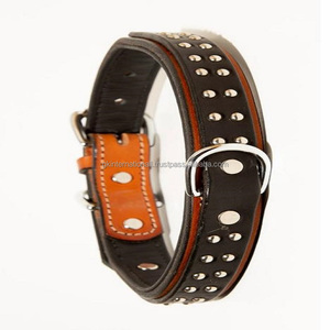 Collier de chien en cuir rembourré à double couche classique et élégant Toutes les tailles Designer Collier de chien en cuir clouté au prix de gros - Product Image 6