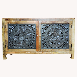 Meuble à tiroirs en bois de manguier massif du milieu du siècle Salon Buffet contemporain en bois sculpté Fabricants de meubles en bois - Product Image 4