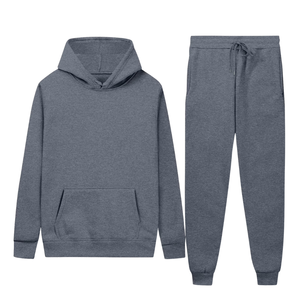 Ensemble survêtement gris moyen avec sweat à capuche et pantalon de jogging pour hommes et femmes, vêtements de sport décontractés d'hiver, vente en gros, usine OEM, logo personnalisé - Product Image 1