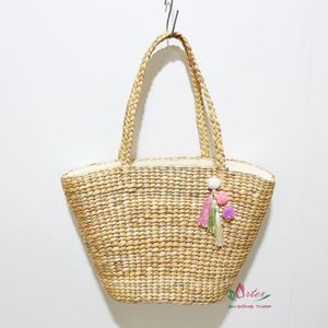 Bolsos de mano de jacinto de agua natural con cierre de cremallera para mujer - Product Image 2