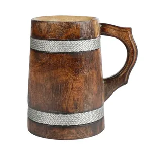 Bar Beer Mug Fantastic Design Round Shape Wood Beer Drinking Mugs Handmade Tableware Drink High Beer Mug For Sale