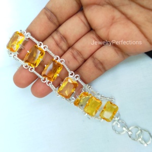 Pulsera de cristal citrino Chapado en plata ajustable corte facetado nueva moda fiesta joyería de moda diseño de eslabones de cadena para venta al por mayor - Product Image 4