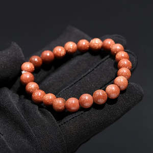 Bracelet en pierre de soleil orange 100% naturelle, boule ronde de 8 mm, 7 pouces, pour cadeau - Product Image 1