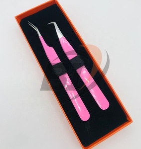 Pince à épiler professionnelle d'extension de cils en acier inoxydable rose de haute qualité forte adhérence Logo personnalisé Volume classique durable - Product Image 6