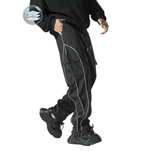 Pantalon cargo noir de qualité supérieure, cordon de serrage, pantalon décontracté, coupe ample, multi-poches, toile tissée, imperméable - Product Image 3
