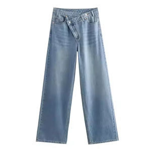 2025 automne nouveauté Denim jean fournisseur foncé lavage pantalon droit en gros femmes jean Style de base taille haute jambe large - Product Image 2