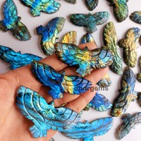 Aigle Labradorite fait à la main de haute qualité sculptant des pierres précieuses naturelles bleues avec sculpture en cristal unique Flash complet certifié GIA