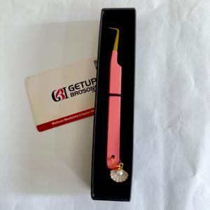 Ensemble de pinces à épiler professionnelles durables et de précision pour extensions de cils, en acier inoxydable rose avec pointe dorée, applicateur de cils, outil de beauté - Product Image 4