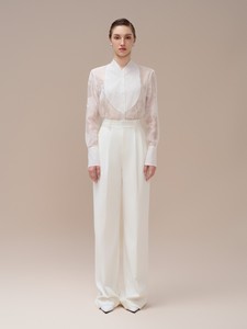 กางเกงลำลองขายาวทรงหลวมสำหรับผู้หญิงกางเกงขากว้าง2ถ้วยผ้าทอใยสังเคราะห์ผ้าสแปนเด็กซ์เสื้อผ้าสตรีสีขาวจากเวียดนาม - Product Image 5