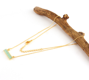 Collar con colgante de amazonita natural en forma de barra, cadena de cable chapada en oro, joyería a granel - Product Image 3
