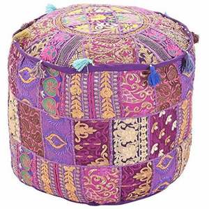 Pouf Patchwork Vintage Style Marocain Fait à la Main avec Coton Bois Bambou Jute Design Artistique - Product Image 5