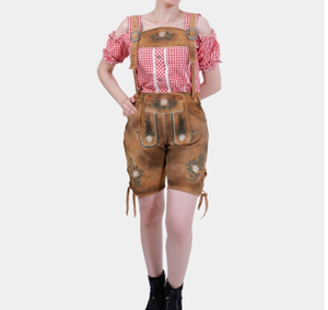 Pantalones de cuero Lederhosen Pantalones clásicos bordados cortos con tirantes para mujer - Product Image 6