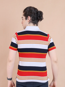 Trendy <b>Red</b> Half Sleeve T-<b>Shirt</b> with Stripe for <b>Polo</b> Neck 100% Cotton Comfortable Casual Wear for Every Occasion Best Quality - Product Image 6