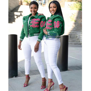 Alfa |   Kapa |   Chaqueta Universitaria Alpha Sorority, Elegante, Cuello Alto, Logotipo Bordado, Ropa de Sororidad, Logotipo Personalizado AKA Sorority - Product Image 3