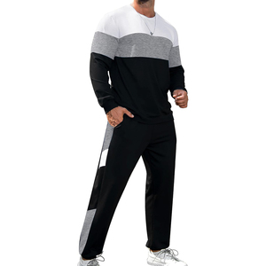 Venta al por mayor Chándal Hombres 2 piezas 100% Algodón Cremallera Chaqueta Cintura con cordón Pantalones de chándal Conjunto Casual Trajes de calle - Product Image 5