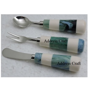 Factory Wholesale Price 18/8 Stainless Steel Flatware Cutlery Set Blue and White Color Resin Handle Restaurant Used Model Style - Product Image 1