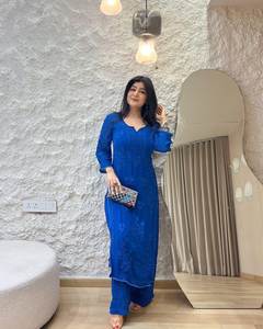 New Festival Women's Clothing Collection Beautiful Georgette <b>Fabric</b> Thread Embroidery Work Fully Stitched <b>Indian</b> Pakistani Style - Product Image 4