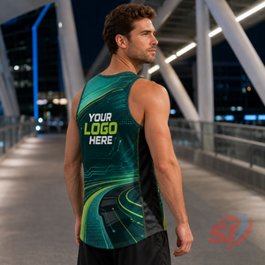 Fabricant de débardeurs de course personnalisés avec logo, séchage rapide, respirant, couleur vert-bleu circuit drift - Product Image 6