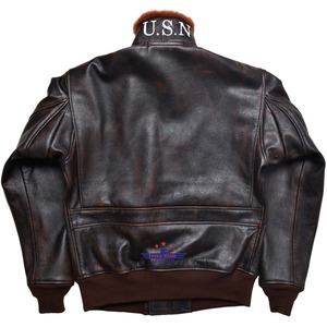 Authentic <b>Mens</b> G1 Navy Leather Flight <b>Jacket</b> Distressed Outerwear Stand Collar Front Logo <b>Sheepskin</b> Canvas - Product Image 1