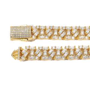 Exquisito Collar de Cadena Cubana Unisex con Diamantes Cultivados en Laboratorio, Estilo Hip Hop, Corte Brillante Redondo, Plata de Ley Chapada en Oro - Product Image 1