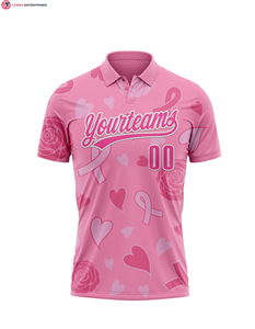 เสื้อโปโลสีชมพู-ขาว3D สีชมพูขนาดกลางออกแบบได้ตามต้องการรับรู้มะเร็งเต้านมเดือนดูแลสุขภาพของผู้หญิง - Product Image 6