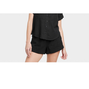 Camicia Nera in Lino da Donna con Motivo Geometrico Semplice, Bottoni in Pizzo, Maniche Corte, Taglie M, XL, 4XL - Ideale per Primavera/Estate - Product Image 3