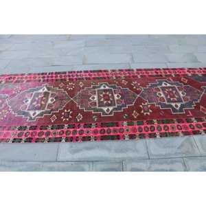 3.8x11.3 ft <b>Runner</b> Turkish Rug, Vintage Rug, <b>Red</b> Pink Oriental Wool Rug - Product Image 4