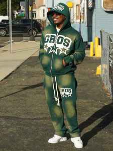 Conjunto Deportivo Personalizado con Capucha y Cremallera, Pantalones Deportivos Anchos con Lavado Ácido y Sudadera con Capucha para Hombre - Product Image 4