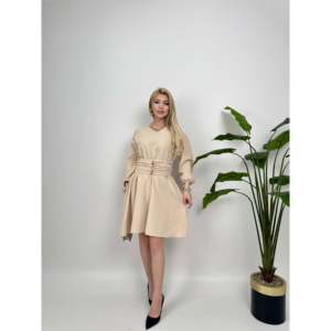 Vestido Satinado 1003 con Hombros Plisados, Corte en A, Cintura Natural, Cómodo, con Cinturón - Product Image 1