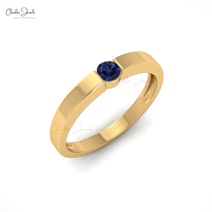 Vente en gros en vrac 14k or massif bleu saphir bague solitaire faite à la main naturel 3mm pierre précieuse vérifié fabricant de bijoux indiens - Product Image 2