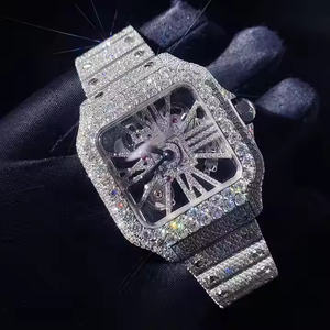 Montre de luxe pour homme en moissanite et diamant avec un mouvement à quartz de précision, boîtier carré en acier inoxydable de qualité supérieure de 5 mm - Product Image 1