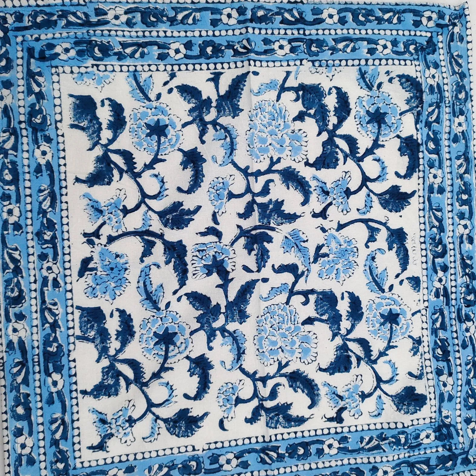 Manteles Individuales de algodón indio para mesa de comedor, manteles individuales lavables con estampado de hoja curva, color azul