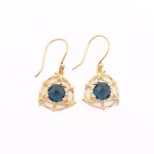 Pendientes de gancho colgantes de piedras preciosas de amatista verde hechos a mano, pendientes de gota de moda de corte de cuadros verdes chapados en oro - Product Image 5
