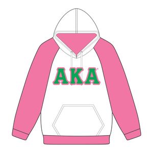 AKA felpa con cappuccio con maniche Raglan rosa corpo bianco in misto cotone abbigliamento greco personalizzato divino nove HBCU abbigliamento greco - Product Image 2